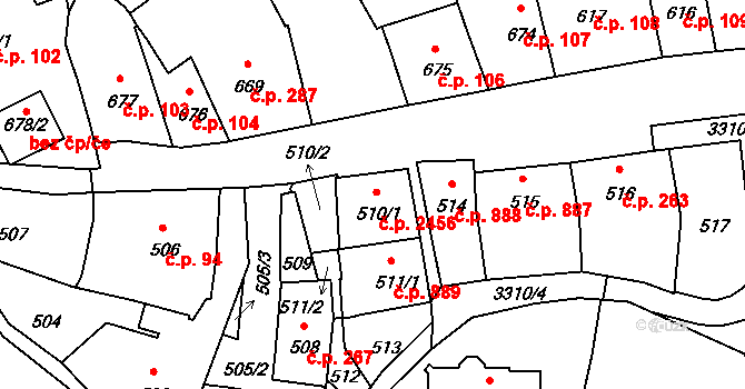 Pelhřimov 2456 na parcele st. 510/1 v KÚ Pelhřimov, Katastrální mapa