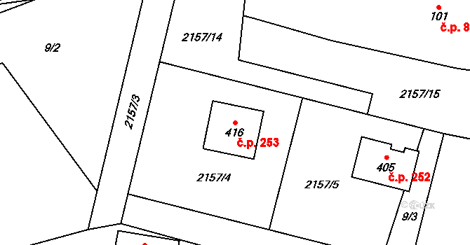 Bělá nad Svitavou 253 na parcele st. 416 v KÚ Bělá nad Svitavou, Katastrální mapa