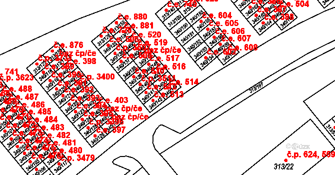 Vyškov-Předměstí 514, Vyškov na parcele st. 340/149 v KÚ Vyškov, Katastrální mapa