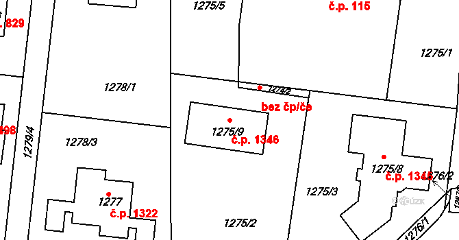 Mníšek pod Brdy 1346 na parcele st. 1275/9 v KÚ Mníšek pod Brdy, Katastrální mapa