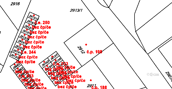 Předměstí 198, Litoměřice na parcele st. 2912 v KÚ Litoměřice, Katastrální mapa