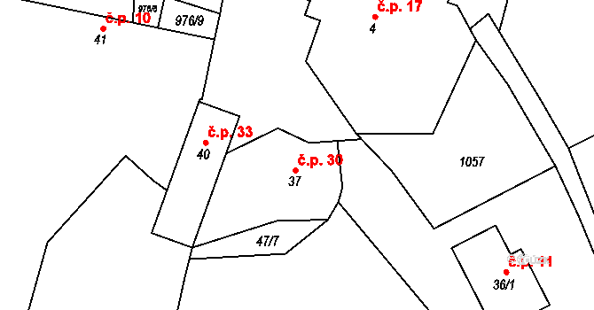Přestavlky u Čerčan 30 na parcele st. 37 v KÚ Přestavlky u Čerčan, Katastrální mapa