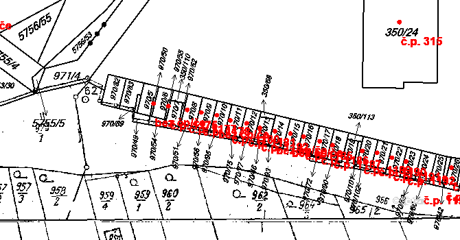 Dobšice 1180 na parcele st. 970/11 v KÚ Dobšice u Znojma, Katastrální mapa