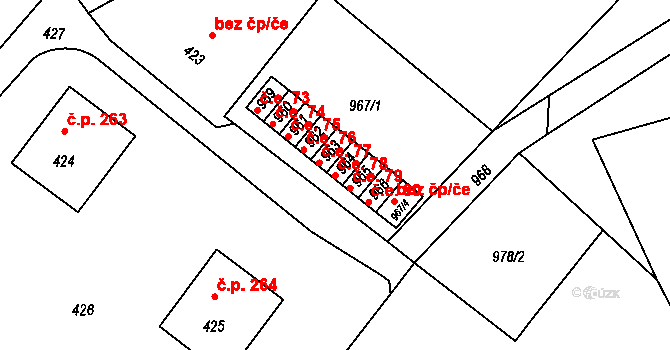 Hvozdná 78 na parcele st. 964 v KÚ Hvozdná, Katastrální mapa
