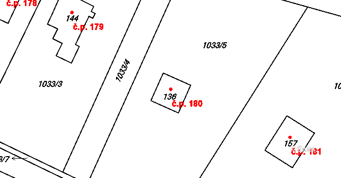 Horní Rybníky 180, Zábrodí na parcele st. 136 v KÚ Horní Rybníky, Katastrální mapa