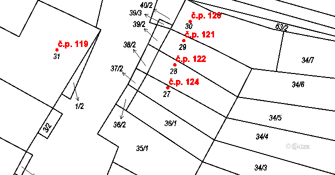 Šardičky 124, Kojátky na parcele st. 27 v KÚ Šardičky, Katastrální mapa
