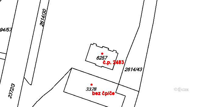 Cheb 2483 na parcele st. 6257 v KÚ Cheb, Katastrální mapa