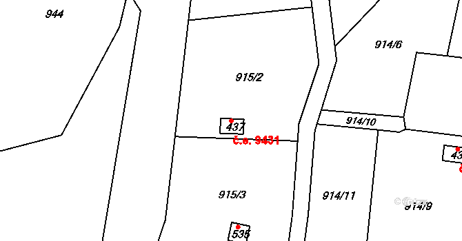 Děčín XXVII-Březiny 9431, Děčín na parcele st. 437 v KÚ Březiny u Děčína, Katastrální mapa