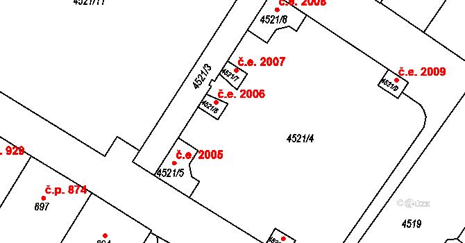 Teplice 2006 na parcele st. 4521/6 v KÚ Teplice, Katastrální mapa