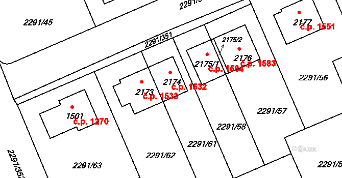 Vlašim 1532 na parcele st. 2174 v KÚ Vlašim, Katastrální mapa