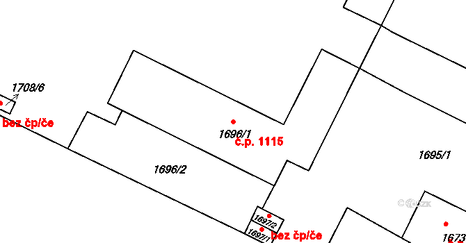 Poruba 1115, Ostrava na parcele st. 1696/1 v KÚ Poruba-sever, Katastrální mapa