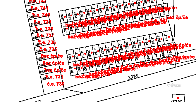 Orlová 38222671 na parcele st. 3186 v KÚ Horní Lutyně, Katastrální mapa