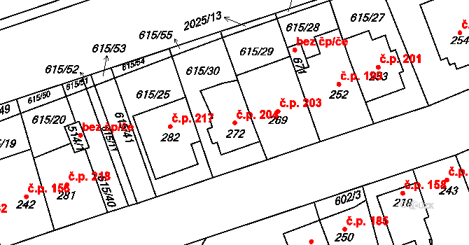 Louky 204, Zlín na parcele st. 272 v KÚ Louky nad Dřevnicí, Katastrální mapa