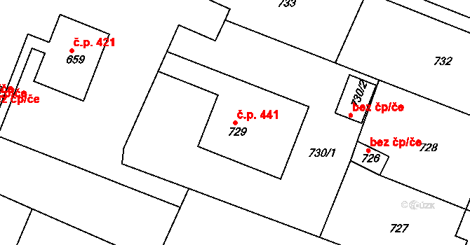 Želechovice nad Dřevnicí 441 na parcele st. 729 v KÚ Želechovice nad Dřevnicí, Katastrální mapa