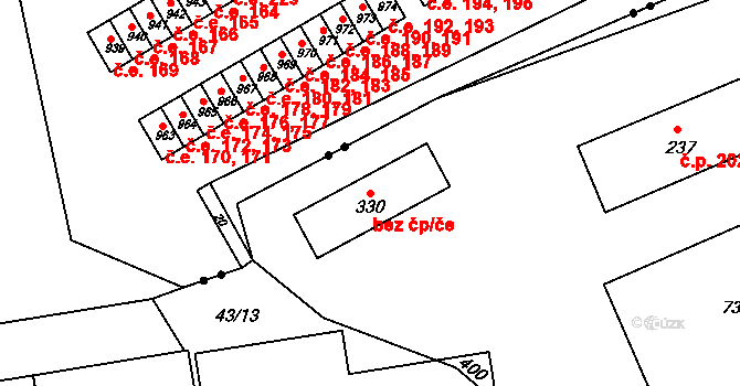 Jílové 42101671 na parcele st. 330 v KÚ Martiněves u Děčína, Katastrální mapa