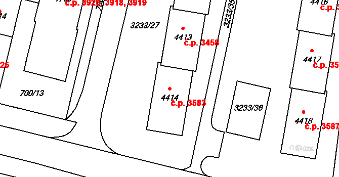 Zlín 3583 na parcele st. 4414 v KÚ Zlín, Katastrální mapa