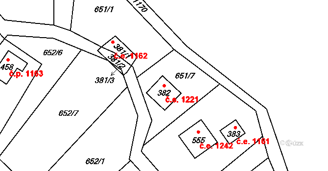 Horní Lhota 1221 na parcele st. 382 v KÚ Horní Lhota u Ostravy, Katastrální mapa