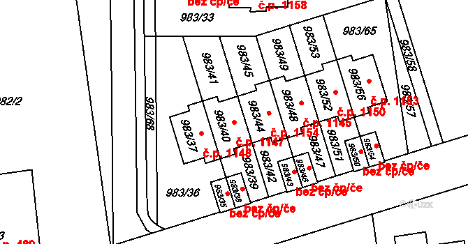 Kylešovice 1147, Opava na parcele st. 983/40 v KÚ Kylešovice, Katastrální mapa
