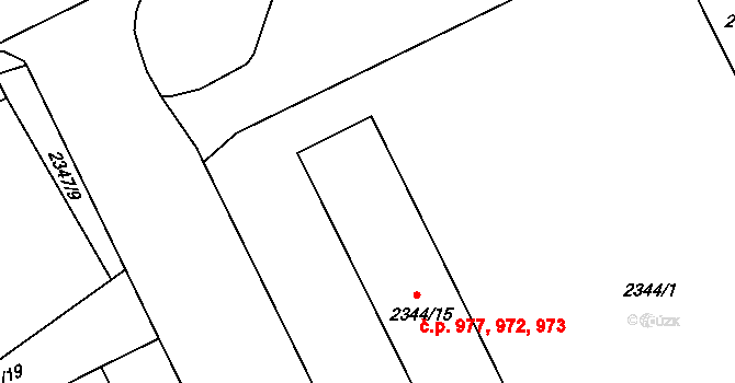 Předměstí 972,973,977, Opava na parcele st. 2344/15 v KÚ Opava-Předměstí, Katastrální mapa