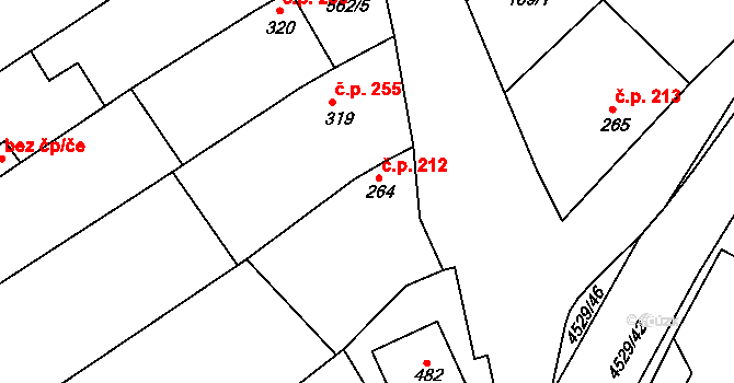 Mistřice 212 na parcele st. 264 v KÚ Mistřice I, Katastrální mapa