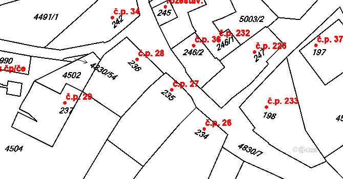 Boršice 27 na parcele st. 235 v KÚ Boršice u Buchlovic, Katastrální mapa