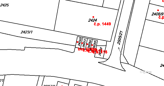 Kunovice 118 na parcele st. 2423/3 v KÚ Kunovice u Uherského Hradiště, Katastrální mapa