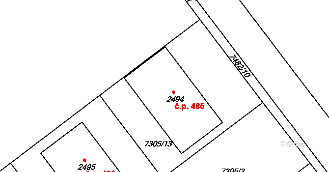 Telč-Štěpnice 485, Telč na parcele st. 2494 v KÚ Telč, Katastrální mapa