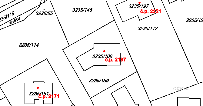 Tachov 2187 na parcele st. 3235/160 v KÚ Tachov, Katastrální mapa
