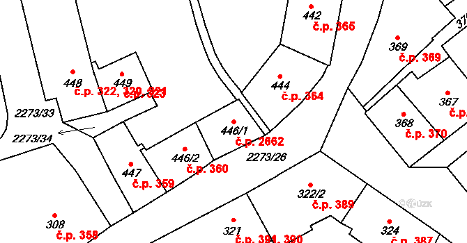 Cheb 2662 na parcele st. 446/1 v KÚ Cheb, Katastrální mapa