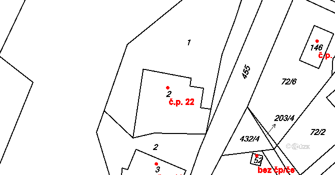 Podhradí 22, Třemošnice na parcele st. 2 v KÚ Podhradí v Železných horách, Katastrální mapa