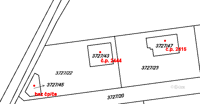 Místek 2444, Frýdek-Místek na parcele st. 3727/43 v KÚ Místek, Katastrální mapa