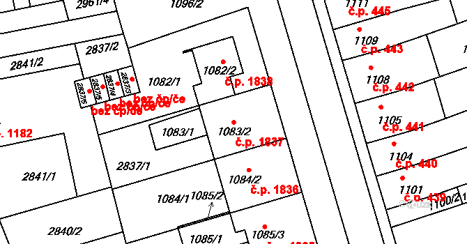 Holešov 1837 na parcele st. 1083/2 v KÚ Holešov, Katastrální mapa