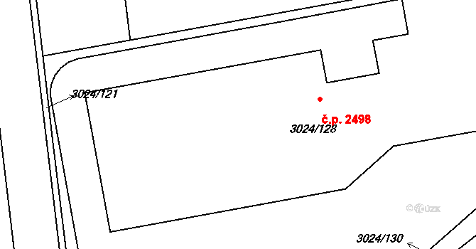 Pelhřimov 2498 na parcele st. 3024/128 v KÚ Pelhřimov, Katastrální mapa