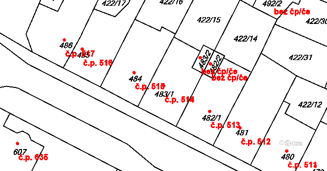 Milevsko 514 na parcele st. 483/1 v KÚ Milevsko, Katastrální mapa