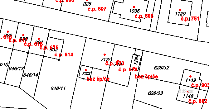 Králíky 623 na parcele st. 712/1 v KÚ Králíky, Katastrální mapa
