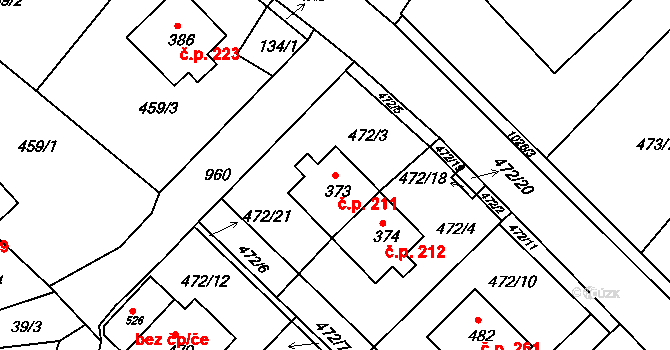 Orlice 211, Letohrad na parcele st. 373 v KÚ Orlice, Katastrální mapa