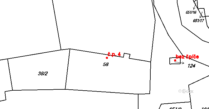Kutrovice 4 na parcele st. 58 v KÚ Kutrovice, Katastrální mapa