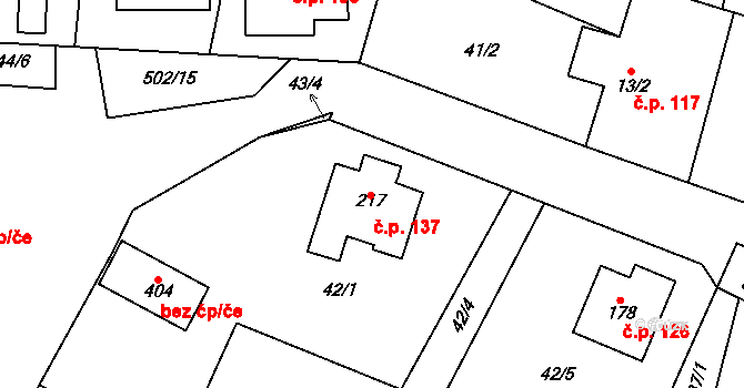 Zeměchy 137, Kralupy nad Vltavou na parcele st. 217 v KÚ Zeměchy u Kralup nad Vltavou, Katastrální mapa