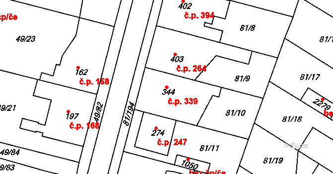 Lobeček 339, Kralupy nad Vltavou na parcele st. 344 v KÚ Lobeček, Katastrální mapa