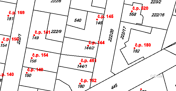 Neratovice 144 na parcele st. 144/2 v KÚ Neratovice, Katastrální mapa