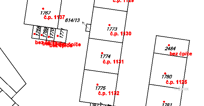 Neratovice 1131 na parcele st. 1774 v KÚ Neratovice, Katastrální mapa