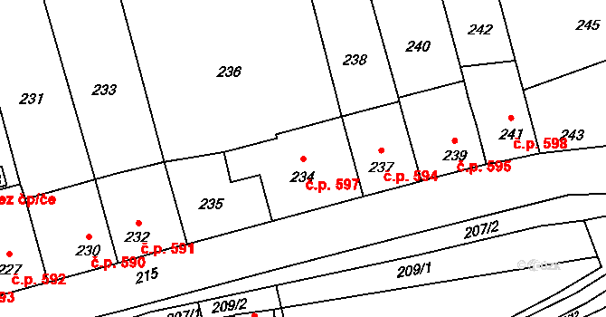 Libčice nad Vltavou 597 na parcele st. 234 v KÚ Chýnov, Katastrální mapa