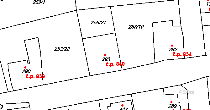 Rudná 840 na parcele st. 293 v KÚ Hořelice, Katastrální mapa