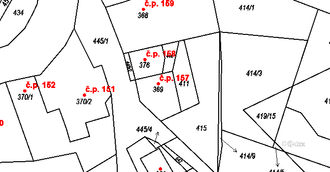 Černý Vůl 157, Statenice na parcele st. 369 v KÚ Statenice, Katastrální mapa