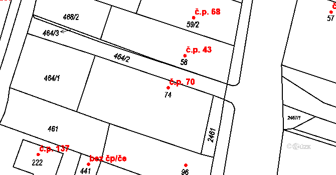 Klenovice 70 na parcele st. 74 v KÚ Klenovice u Soběslavi, Katastrální mapa
