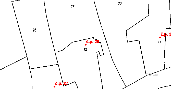 Černíkov 28 na parcele st. 12 v KÚ Černíkov, Katastrální mapa