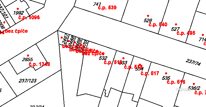 Přeštice 519 na parcele st. 532 v KÚ Přeštice, Katastrální mapa