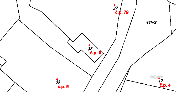 Bušovice 8 na parcele st. 36 v KÚ Bušovice, Katastrální mapa