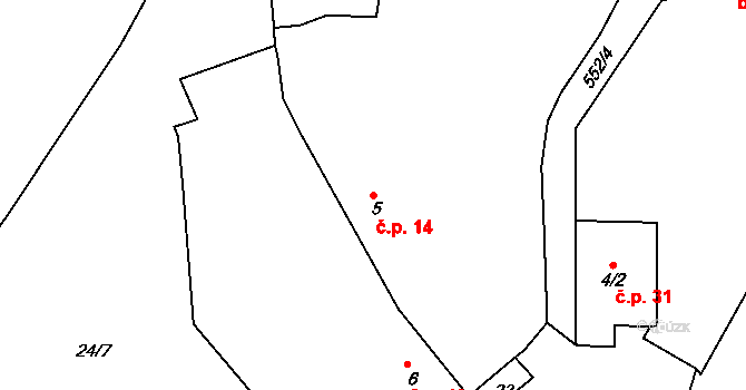 Jablečno 14, Zbiroh na parcele st. 5 v KÚ Jablečno, Katastrální mapa