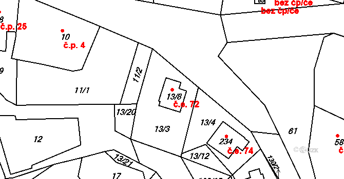 Spyta 72, Česká Skalice na parcele st. 13/8 v KÚ Spyta, Katastrální mapa